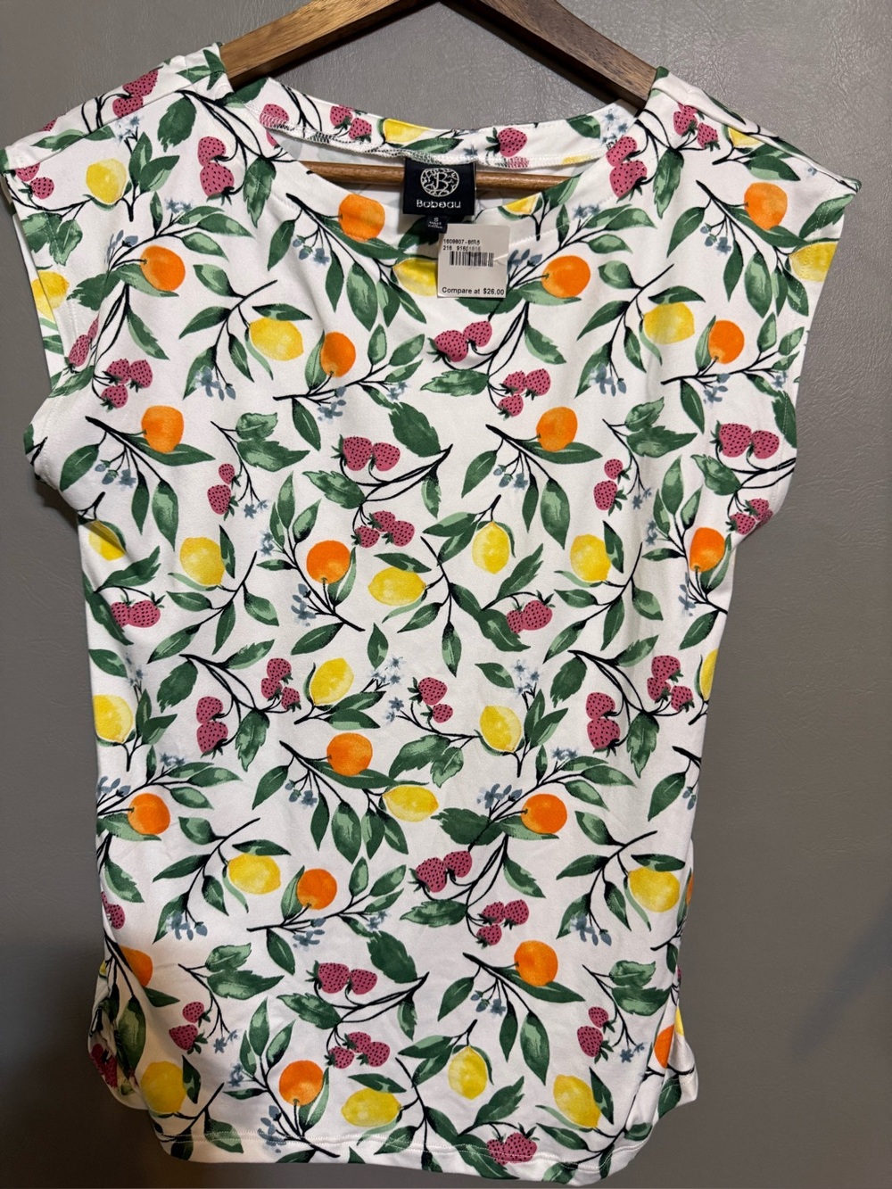 bobeau White Citrus & Berry Print Top